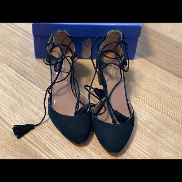 Aquazzura Shoes - Aquazzura Boheme Suede Lace-Up Block-Heel Pumps